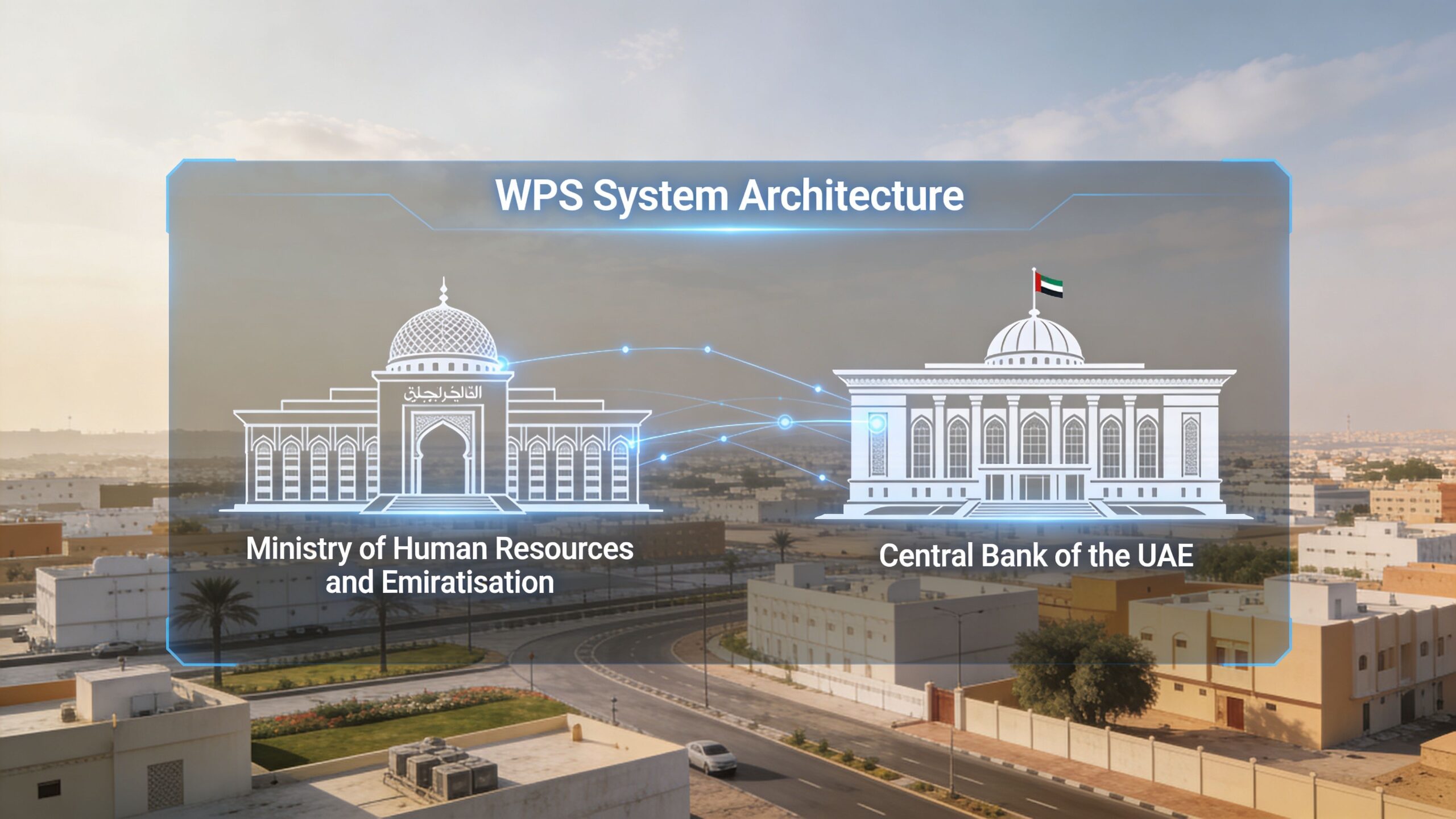 A diagram illustrating the UAE WPS system architecture between the Ministry of Human Resources and Central Bank.