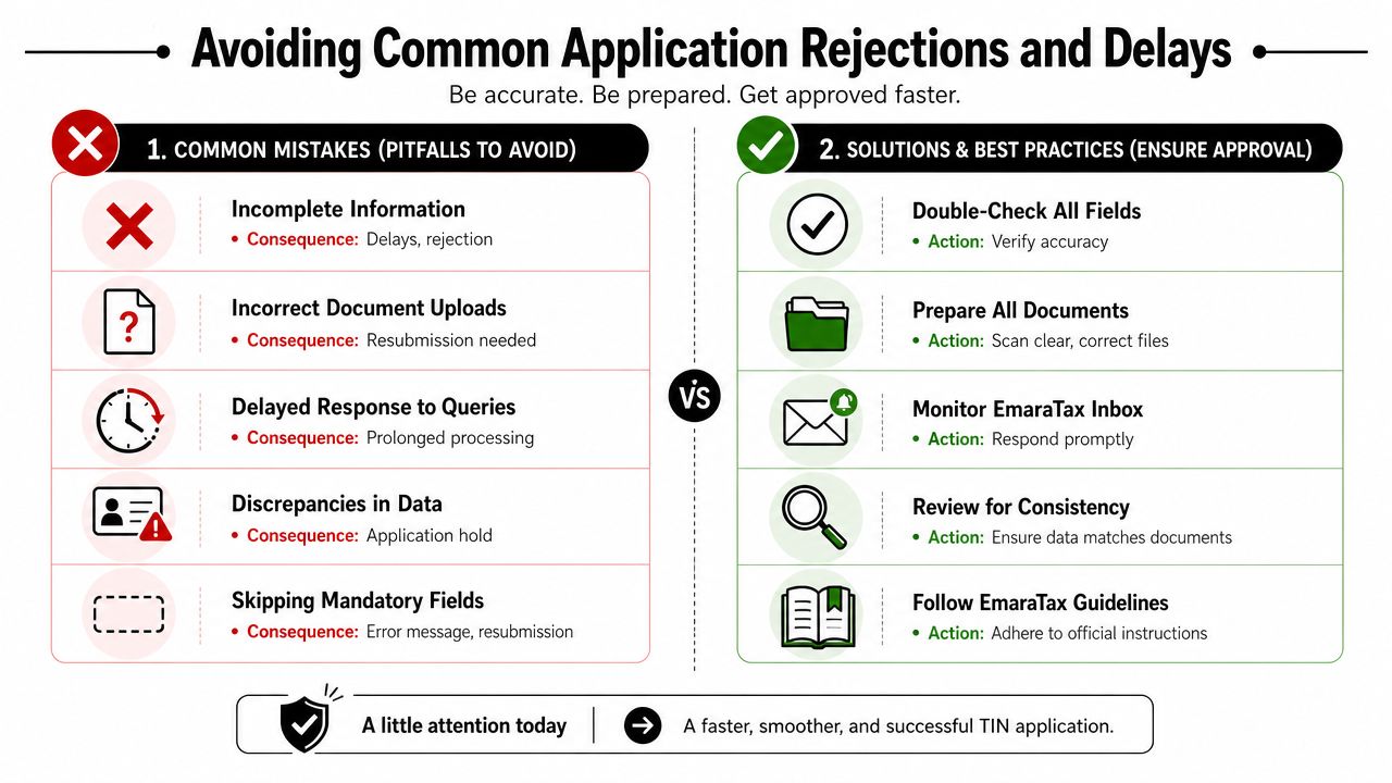 A comparison chart outlining common mistakes to avoid and best practices for successful tax identification number applications.